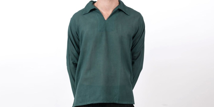 Men HaremPants | Mens Yoga Shirts Collar V Neck In Dark Teal