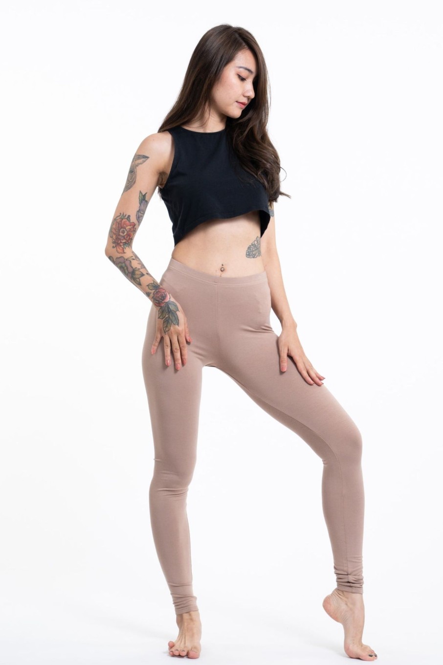 Women HaremPants | Solid Color Cotton Leggings In Beige