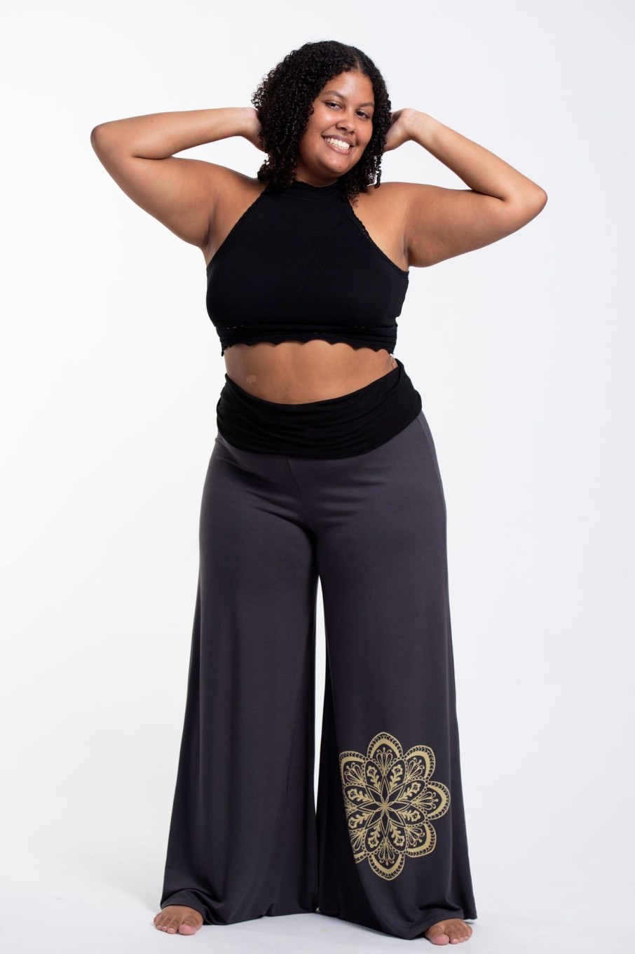 Plus Size HaremPants | Plus Size Mandala Print Wide Leg Palazzo Harem Pants Cotton Spandex In Gray