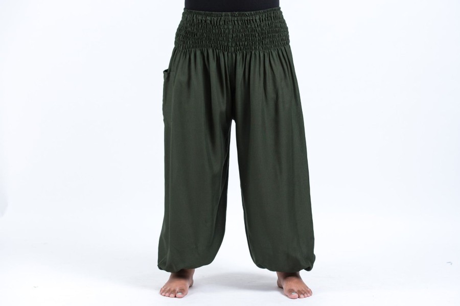 Plus Size HaremPants | Plus Size Solid Color Women'S Harem Pants In Dark Green