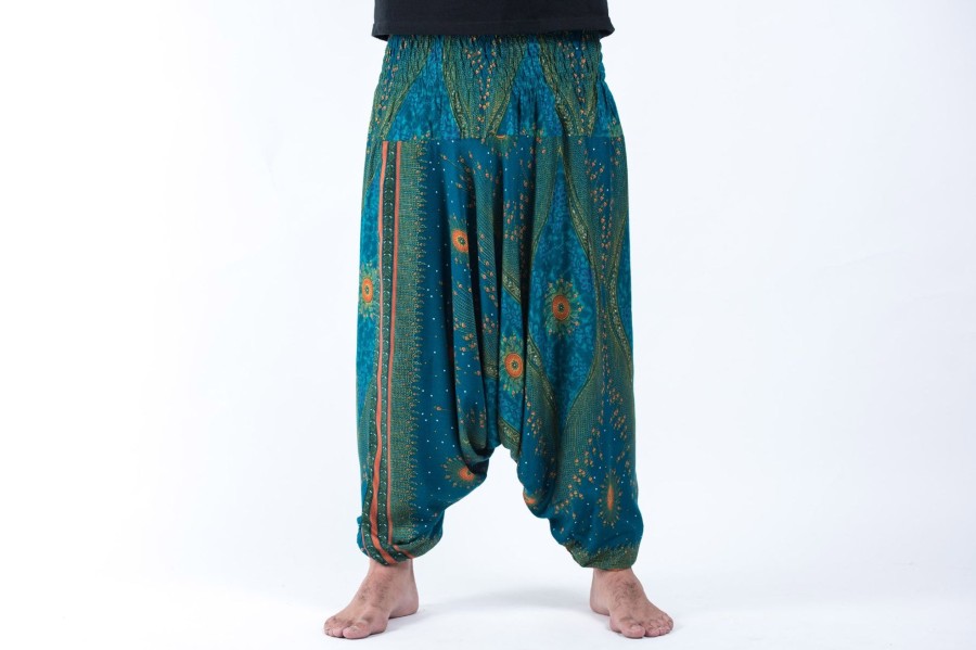 Men HaremPants | Peacock Eye Drop Crotch Men'S Harem Pants In Turquoise