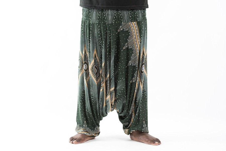 Men HaremPants | Plus Size Diamond Peacock Drop Crotch Men'S Harem Pants In Green