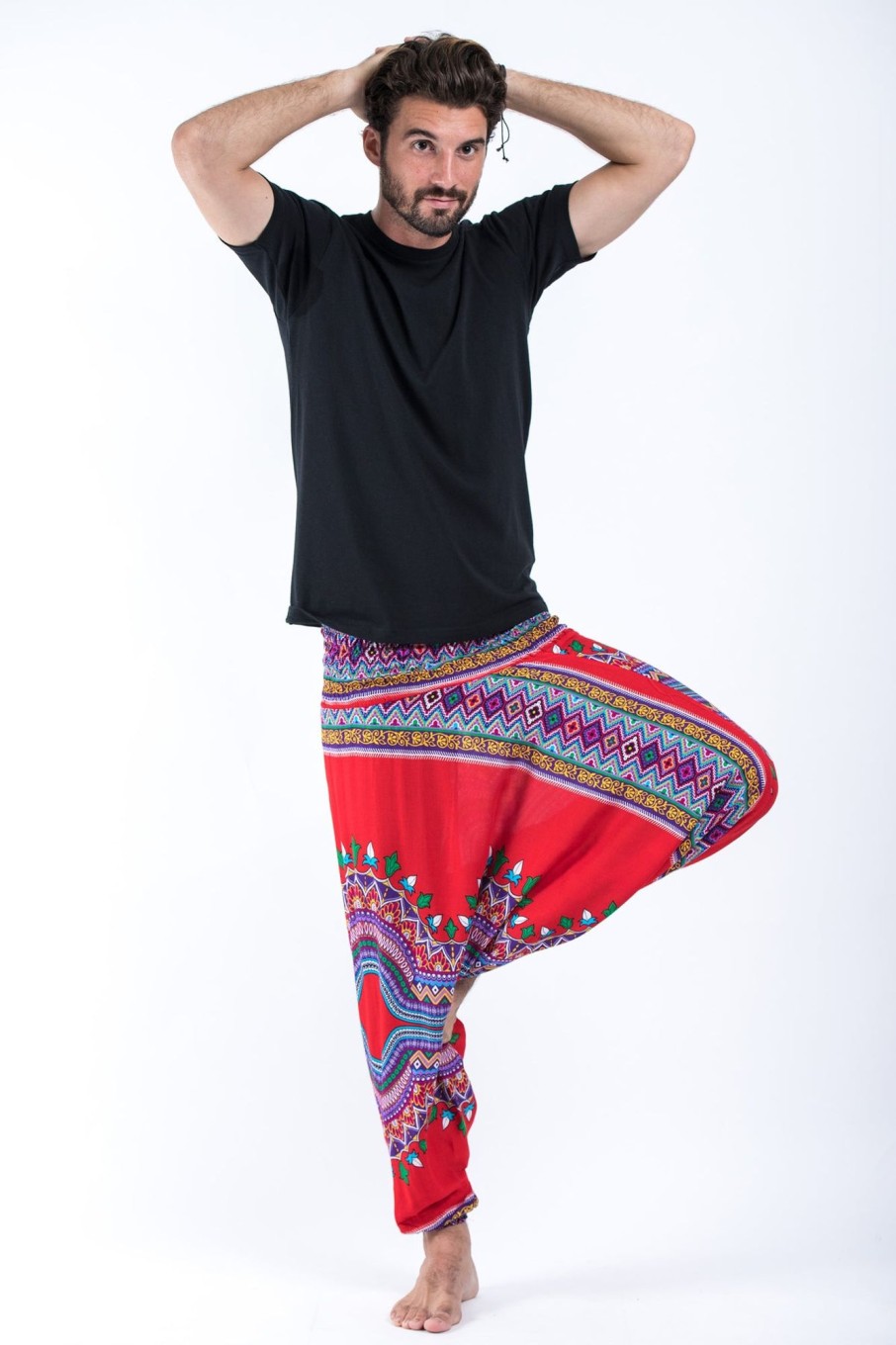 Men HaremPants | Dashiki Prints Drop Crotch Men'S Harem Pants In Red