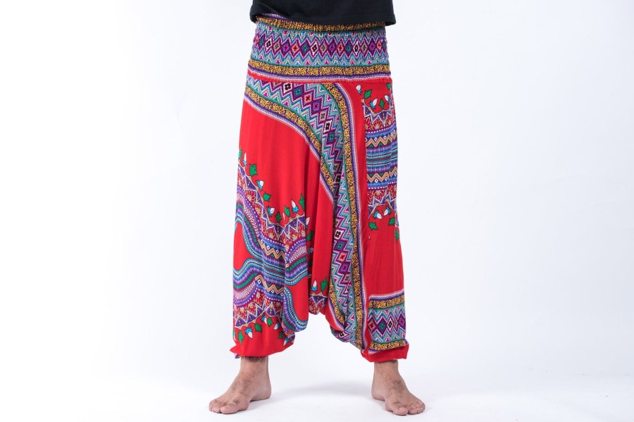 Men HaremPants | Dashiki Prints Drop Crotch Men'S Harem Pants In Red