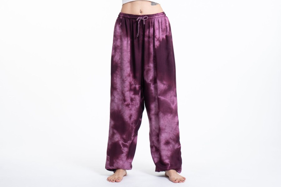 Women HaremPants | Tie Dye Drawstring Women'S Yoga Massage Pants In Dark Purple