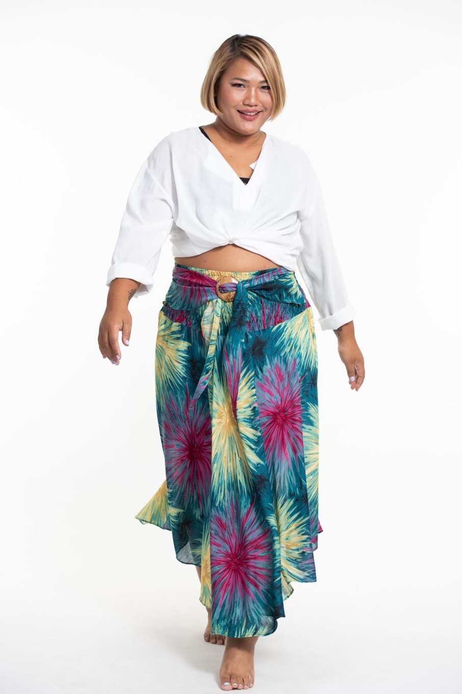 Plus Size HaremPants | Plus Size Firework Handkerchief Midi Skirt In Turquoise