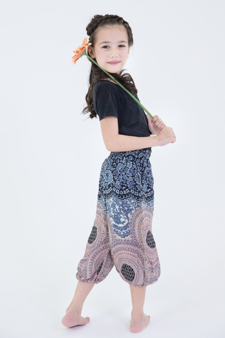 Kids HaremPants | Geometric Mandalas Kids Harem Pants In Silver Gray