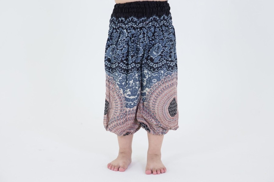 Kids HaremPants | Geometric Mandalas Kids Harem Pants In Silver Gray