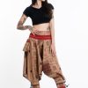 Women HaremPants | Thai Hill Tribe Fabric Women'S Harem Pants With Ankle Straps In Beige