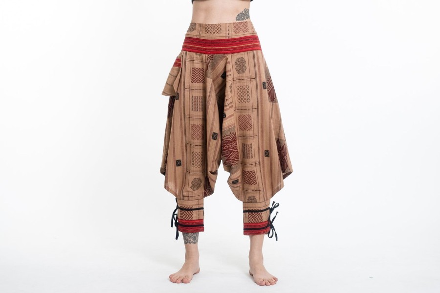 Women HaremPants | Thai Hill Tribe Fabric Women'S Harem Pants With Ankle Straps In Beige