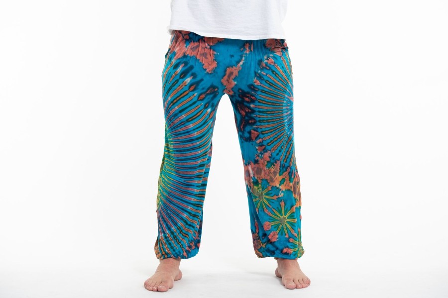 Plus Size HaremPants | Plus Size Tie Dye Cotton Men Harem Pants In Blue Rainbow