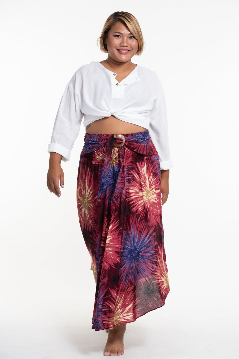 Plus Size HaremPants | Plus Size Firework Handkerchief Midi Skirt In Maroon