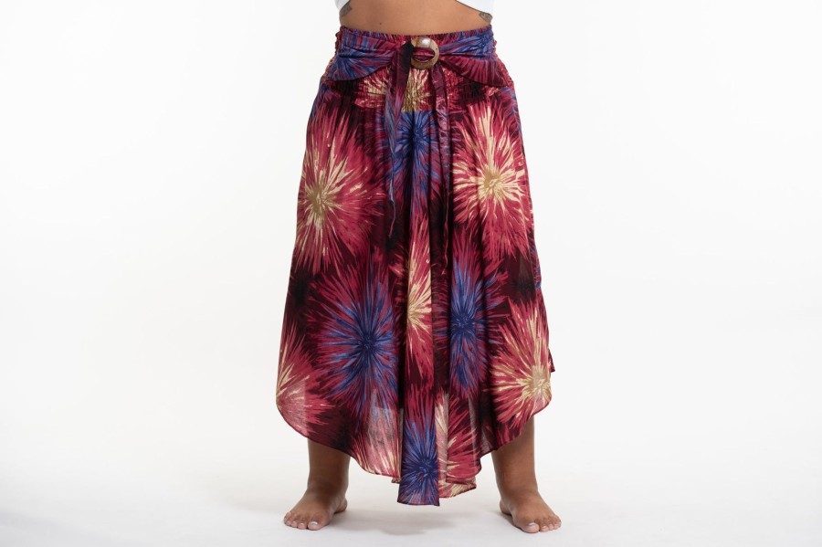 Plus Size HaremPants | Plus Size Firework Handkerchief Midi Skirt In Maroon