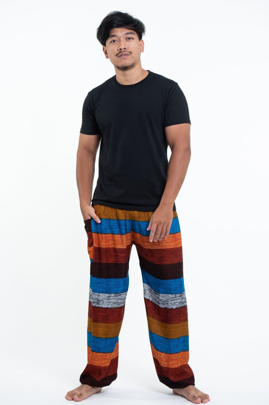 Men HaremPants | Boho Striped Men'S Harem Pants In Rust