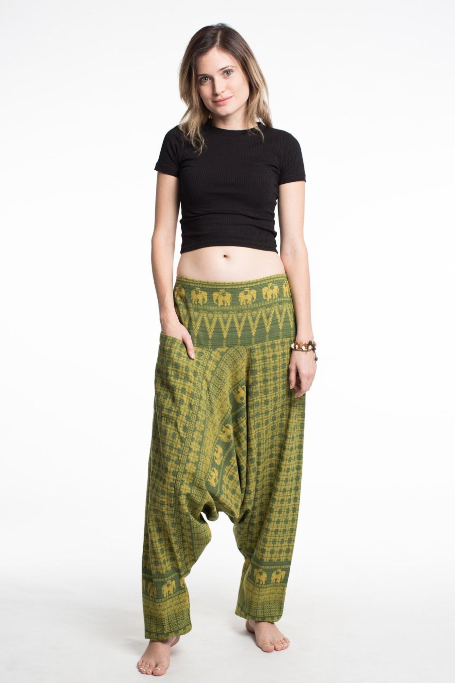 Women HaremPants | Hill Tribe Elephant Women'S Elephant Pants In Green