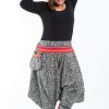 Plus Size HaremPants | Plus Size Woven Prints Thai Hill Tribe Fabric Women Harem Pants With Ankle Straps In Black