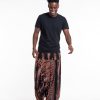 Men HaremPants | Paisley Feathers Drop Crotch Men'S Harem Pants In Black