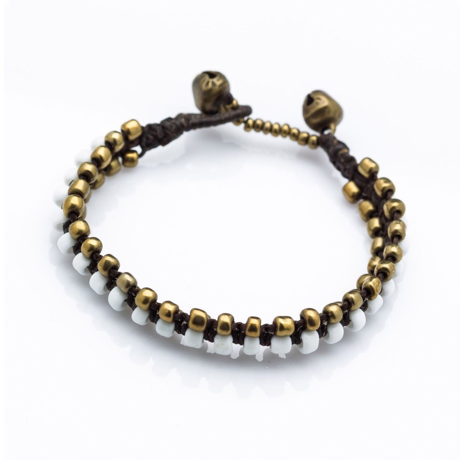 Accessories HaremPants | Triple Brass Beads Bracelet With Beads White