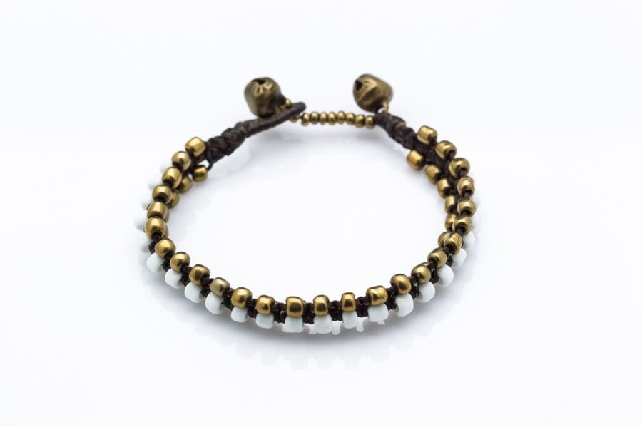 Accessories HaremPants | Triple Brass Beads Bracelet With Beads White