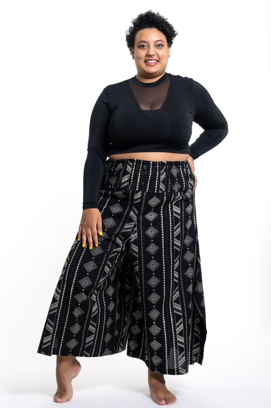 Plus Size HaremPants | Plus Size Diamonds Women'S Cotton Palazzo Pants In Black