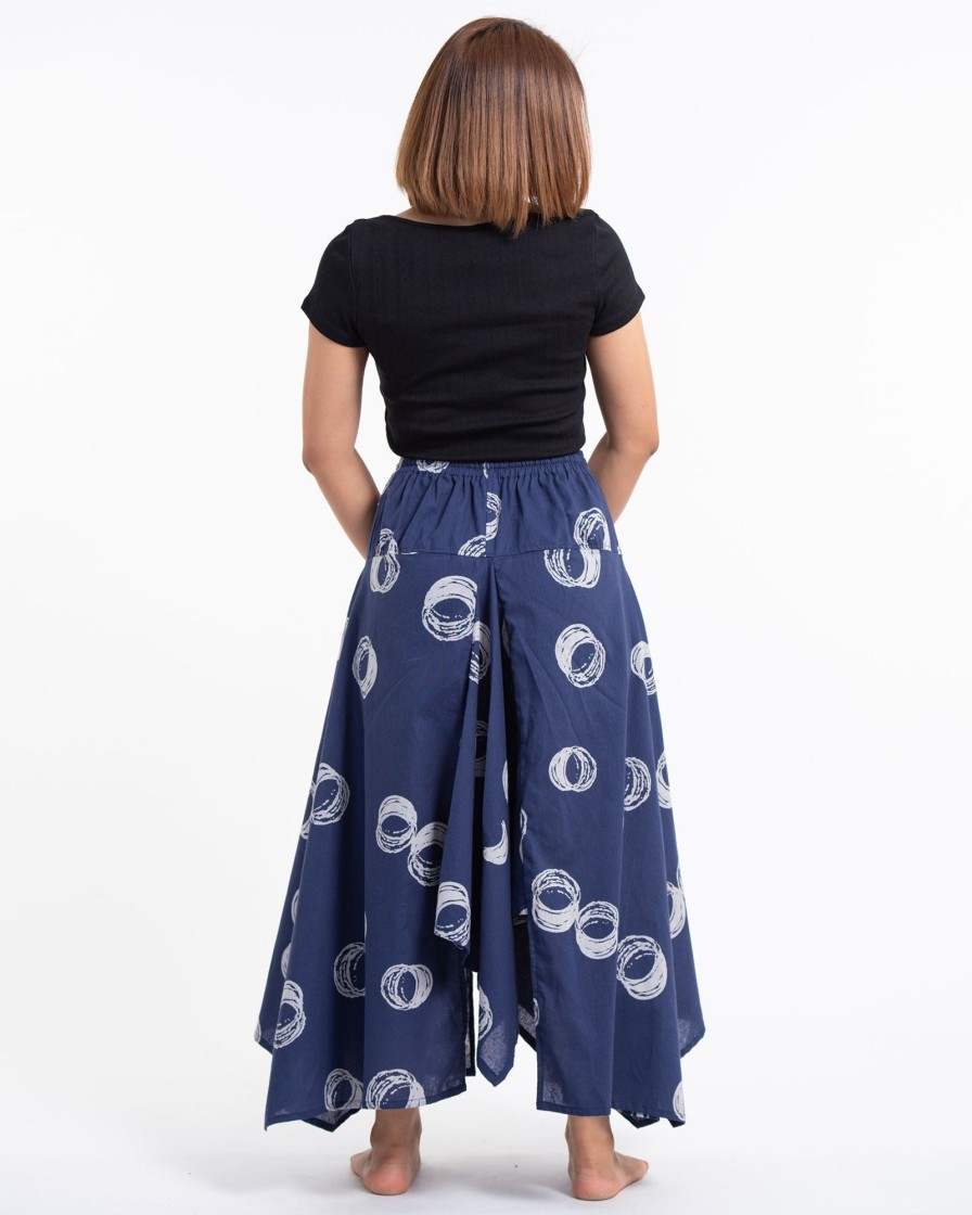 Women HaremPants | Circles Prints Cotton Handkerchief Midi Skirt In Navy