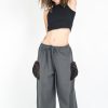 Women HaremPants | Thai Cotton Women Drawstring Pants With Hill Tribe Trim Dark Gray