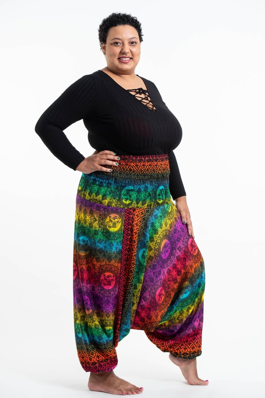 Women HaremPants | Plus Size Rainbow Elephant 2-In-1 Jumpsuit Elephant Pants In Purple