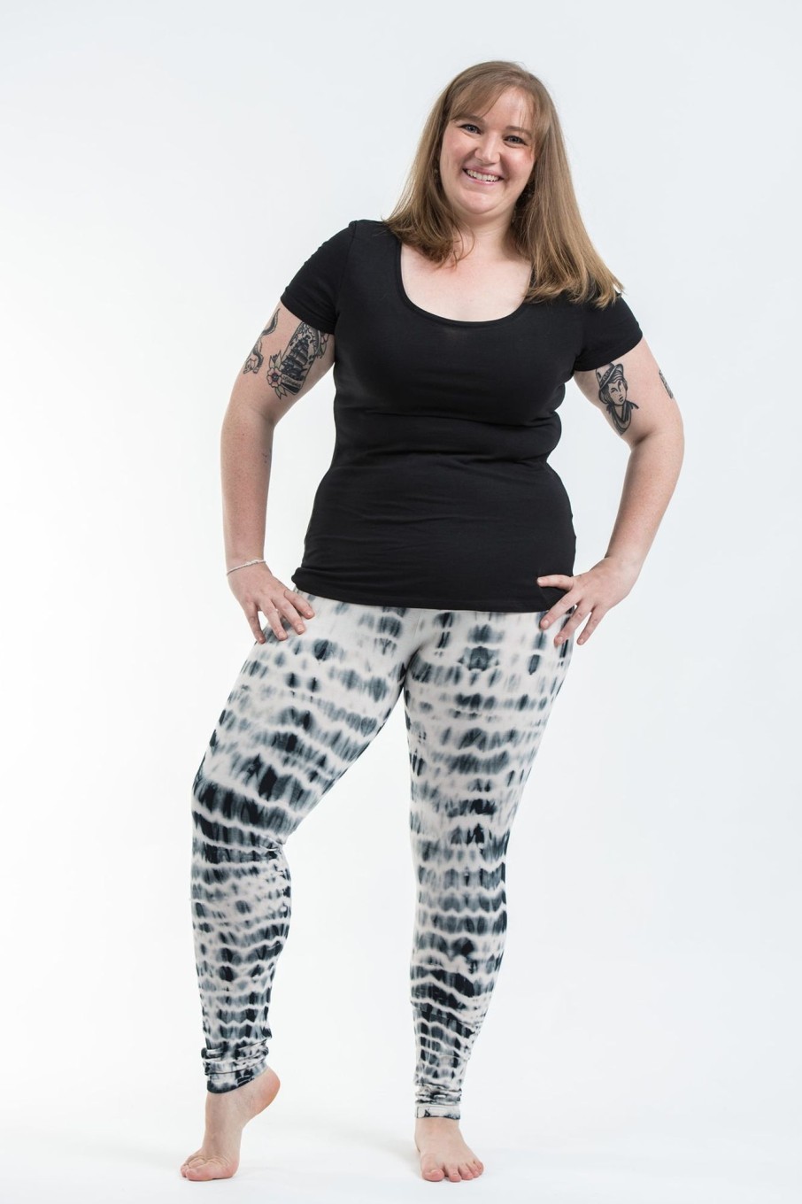 Plus Size HaremPants | Plus Size Melting Stripes Tie Dye Cotton Leggings In Gray