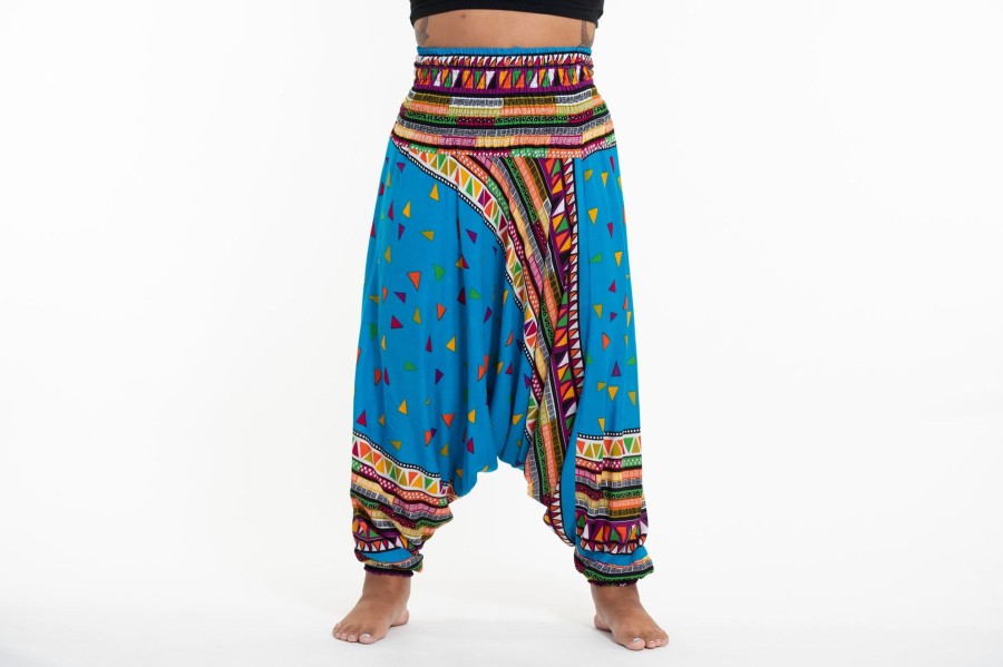 Plus Size HaremPants | Plus Size Triangles 2-In-1 Jumpsuit Harem Pants In Ocean Blue