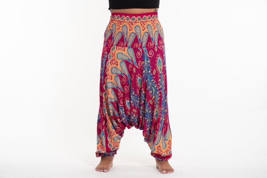 Women HaremPants | Plus Size Peacock Paisley 2-In-1 Jumpsuit Harem Pants In Pink