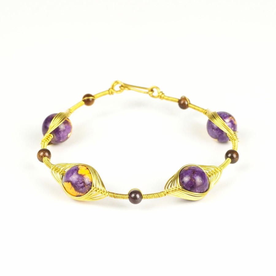 Accessories HaremPants | Wired Brass Bracelet With Marble Beads Purple