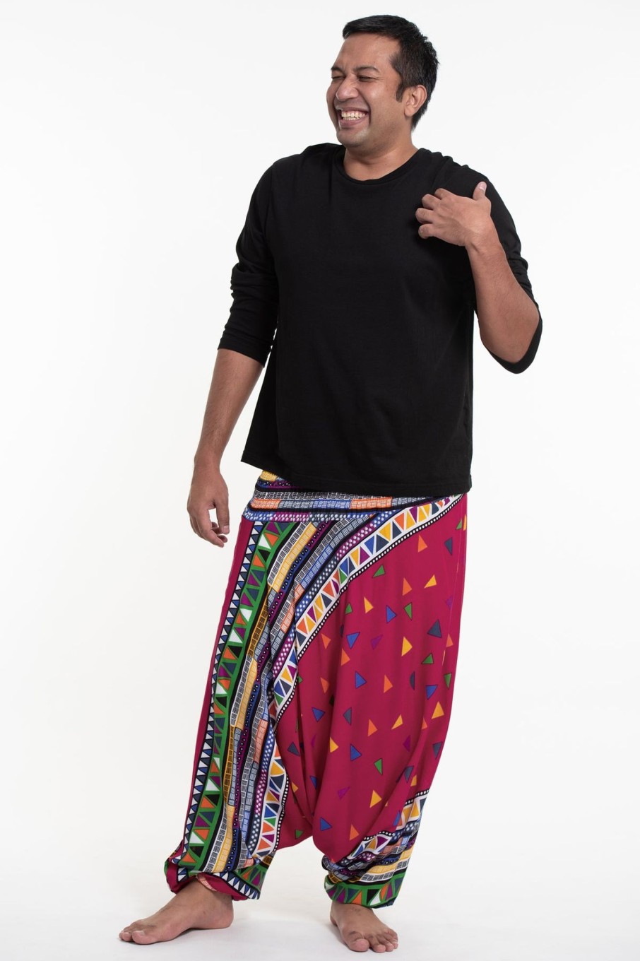 Plus Size HaremPants | Plus Size Triangles Drop Crotch Men'S Harem Pants In Pink