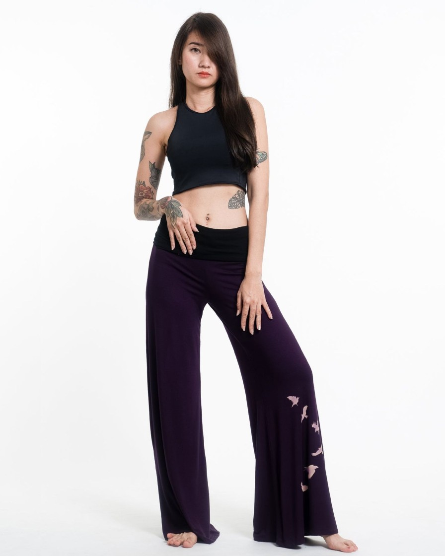 Women HaremPants | Birds Print Wide Leg Palazzo Harem Pants Cotton Spandex In Purple