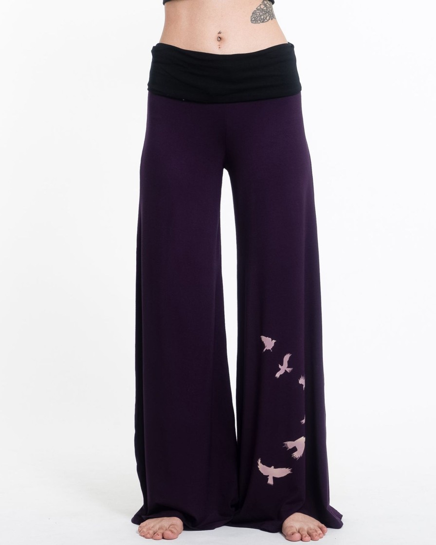 Women HaremPants | Birds Print Wide Leg Palazzo Harem Pants Cotton Spandex In Purple