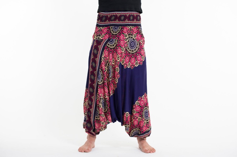 Men HaremPants | Peony Mandalas Drop Crotch Men'S Harem Pants In Indigo