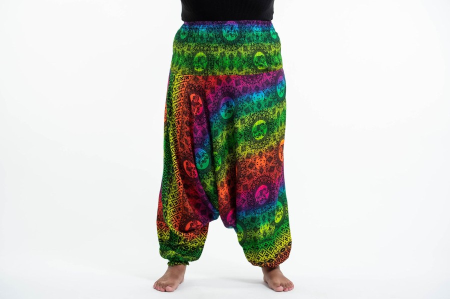 Plus Size HaremPants | Plus Size Rainbow Elephant 2-In-1 Jumpsuit Elephant Pants In Green