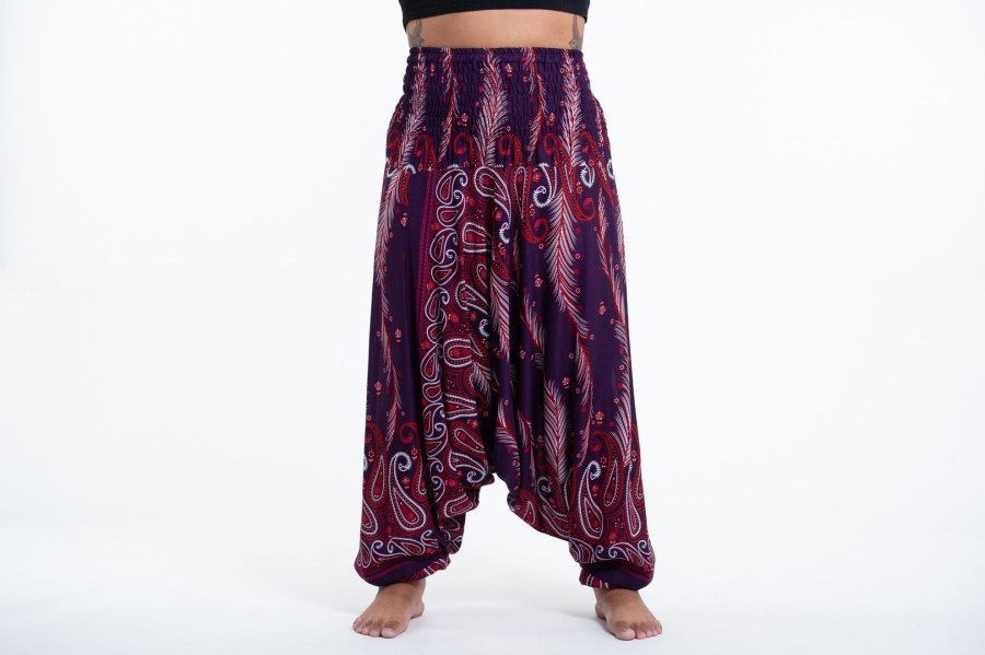 Women HaremPants | Plus Size Paisley Feathers 2-In-1 Jumpsuit Harem Pants In Purple