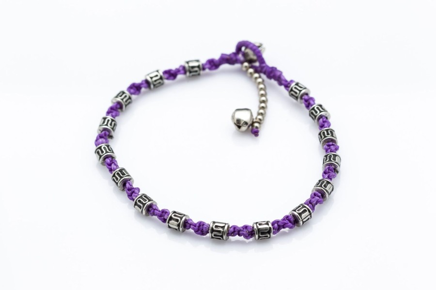 Accessories HaremPants | Hand Made Fair Trade Anklet Waxed Cotton Silver Beads Purple