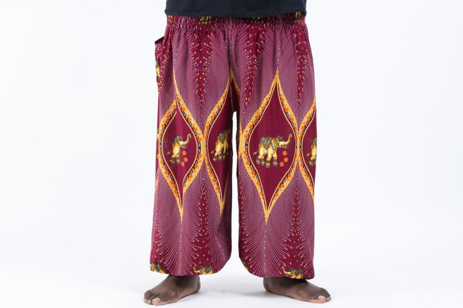 Plus Size HaremPants | Plus Size Peacock Elephant Men'S Elephant Pants In Red