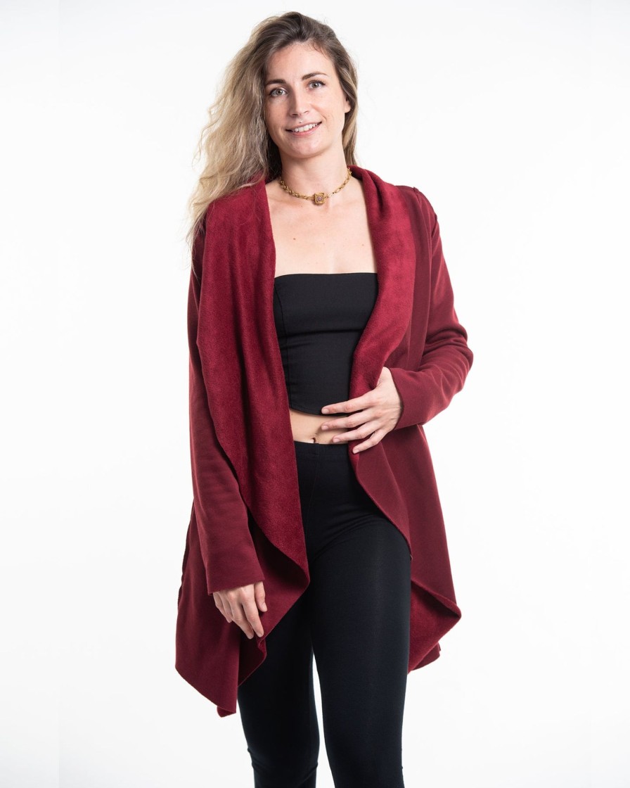 Women HaremPants | Fleece Cardigan In Red