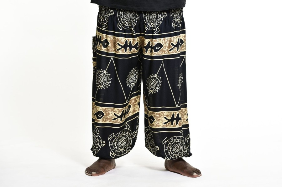 Plus Size HaremPants | Plus Size Turtle Print Men'S Harem Pants In Gold