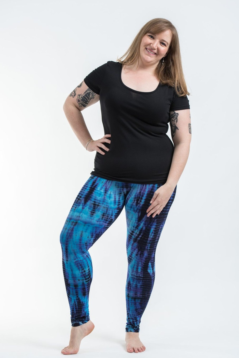 Plus Size HaremPants | Plus Size Lightning Stripes Tie Dye Cotton Leggings In Indigo