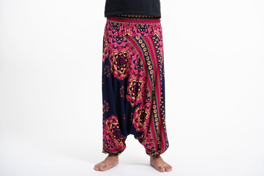 Men HaremPants | Lotus Mandalas Drop Crotch Men'S Harem Pants In Navy