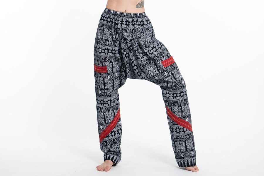 Women HaremPants | Traditional Print Thai Hill Tribe Fabric Women'S Slim Cut Harem Pants In Black And White Black/White