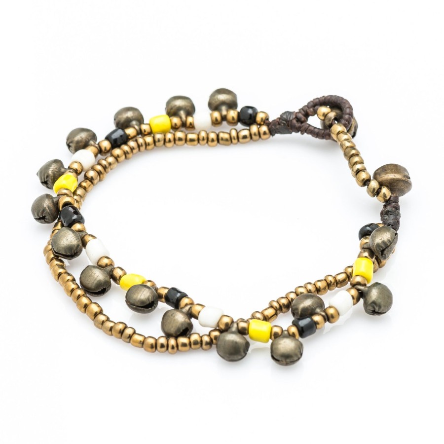 Accessories HaremPants | Brass Bell And Bead Double Strand Bracelets Multi