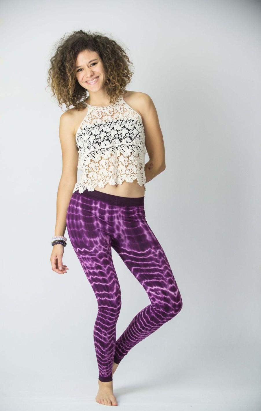 Women HaremPants | Melting Stripes Tie Dye Cotton Leggings In Purple