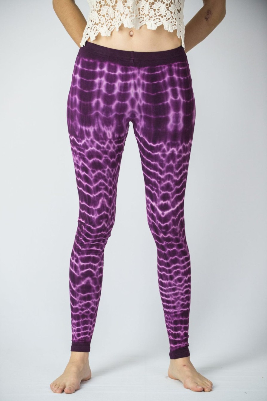 Women HaremPants | Melting Stripes Tie Dye Cotton Leggings In Purple