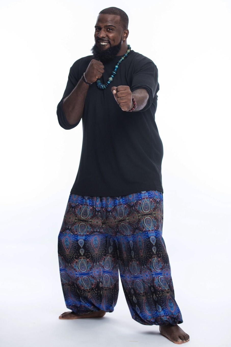 Men HaremPants | Plus Size Paisley Men'S Harem Pants In Blue