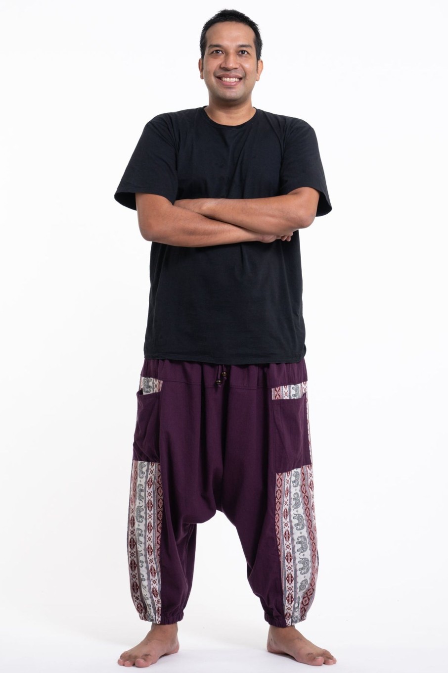 Plus Size HaremPants | Plus Size Elephant Aztec Cotton Men'S Harem Pants In Purple