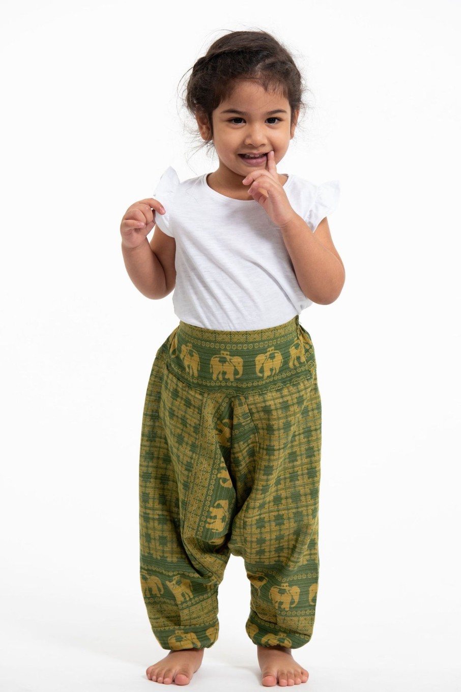 Kids HaremPants | Hill Tribe Elephant Kids Elephant Pants In Green